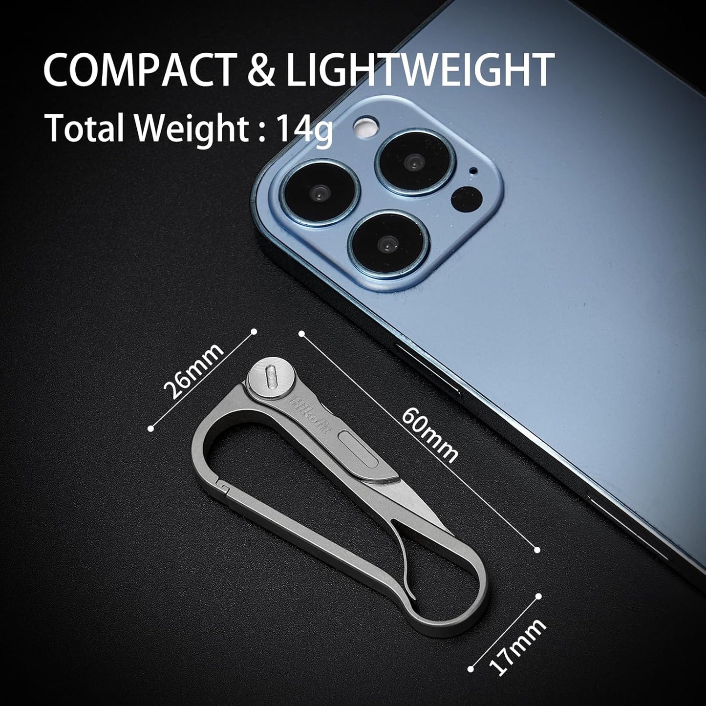 AlphaBiner: Titanium EDC Carabiner Keychain with Folding Utility knife
